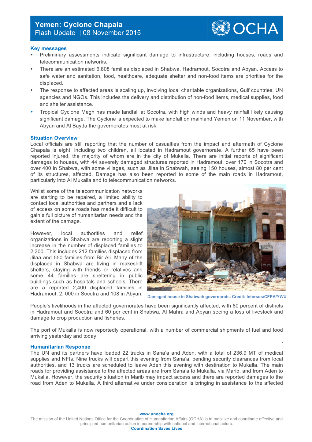 Yemen: Cyclone Chapala Flash Update | 08 November 2015