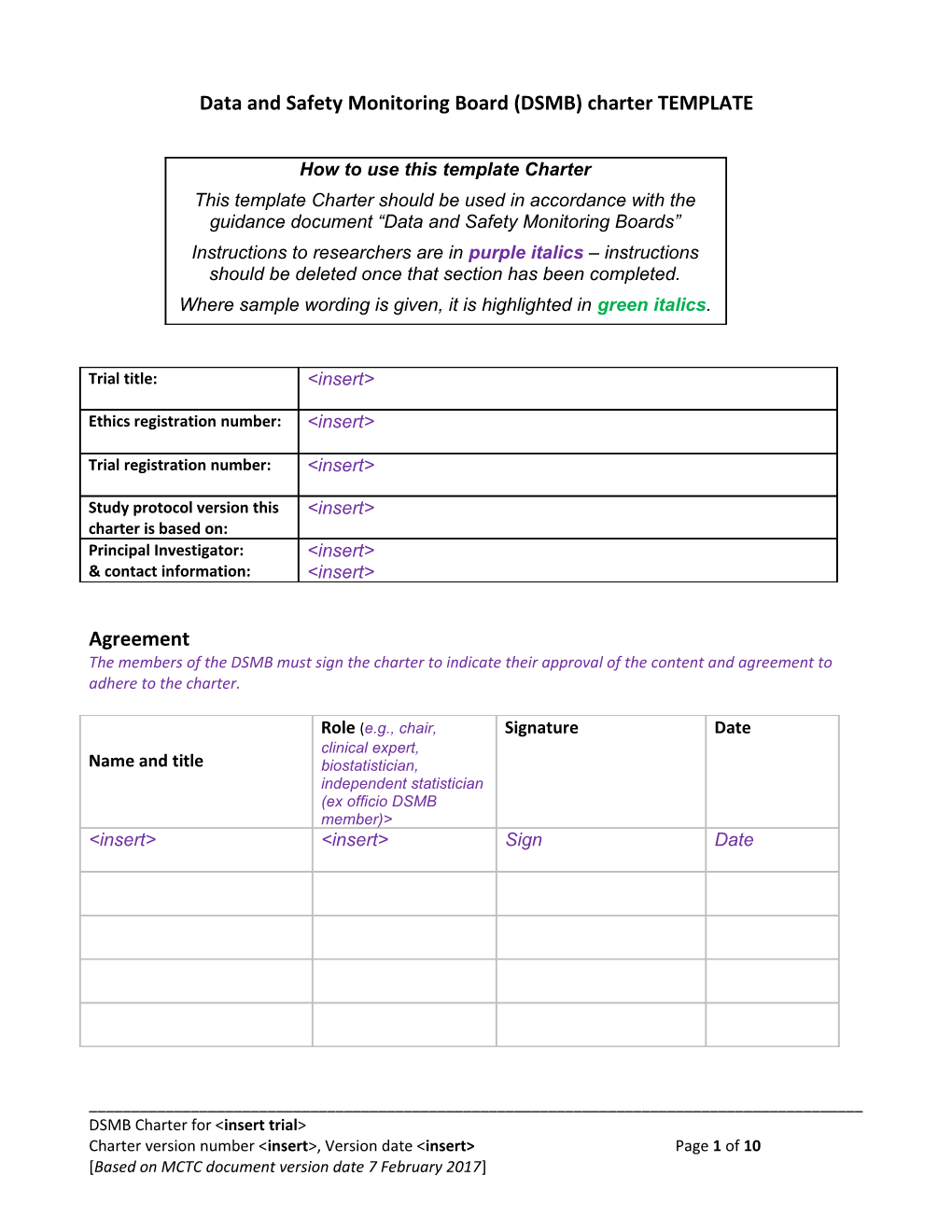 Data and Safety Monitoring Board Charter