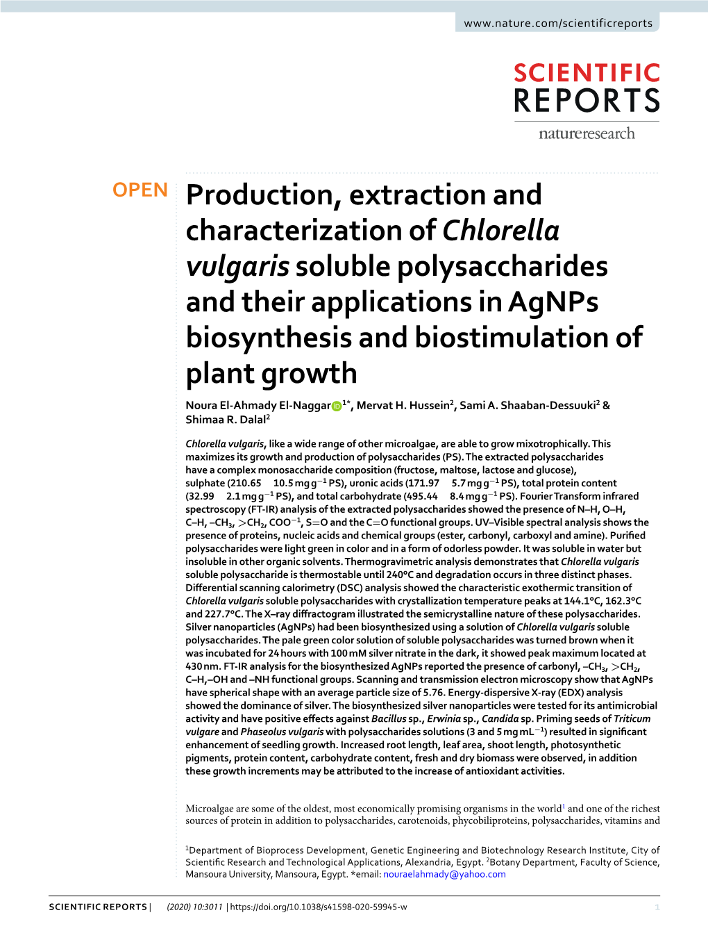 Production, Extraction and Characterization of Chlorella