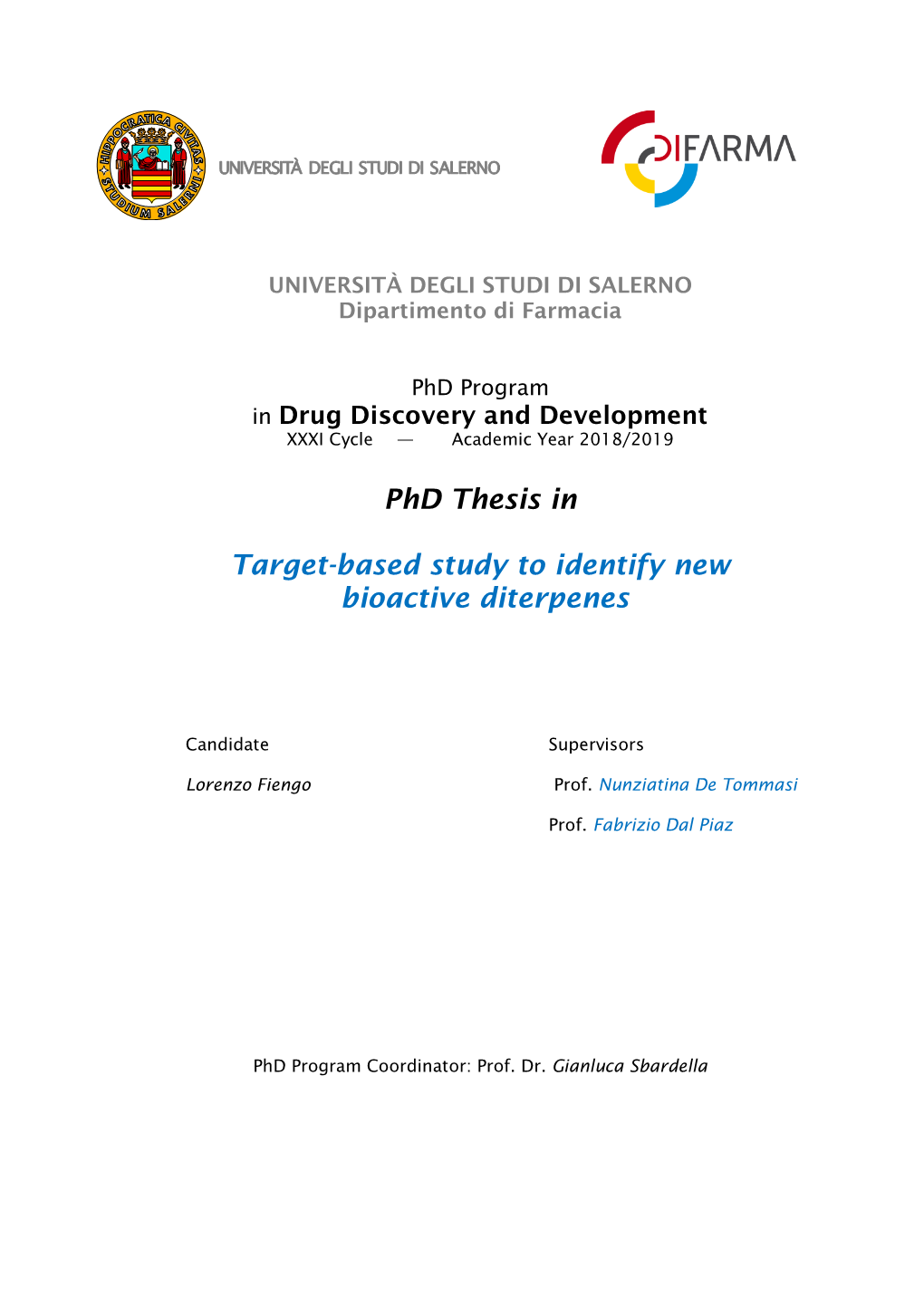Phd Thesis in Target-Based Study to Identify New Bioactive Diterpenes