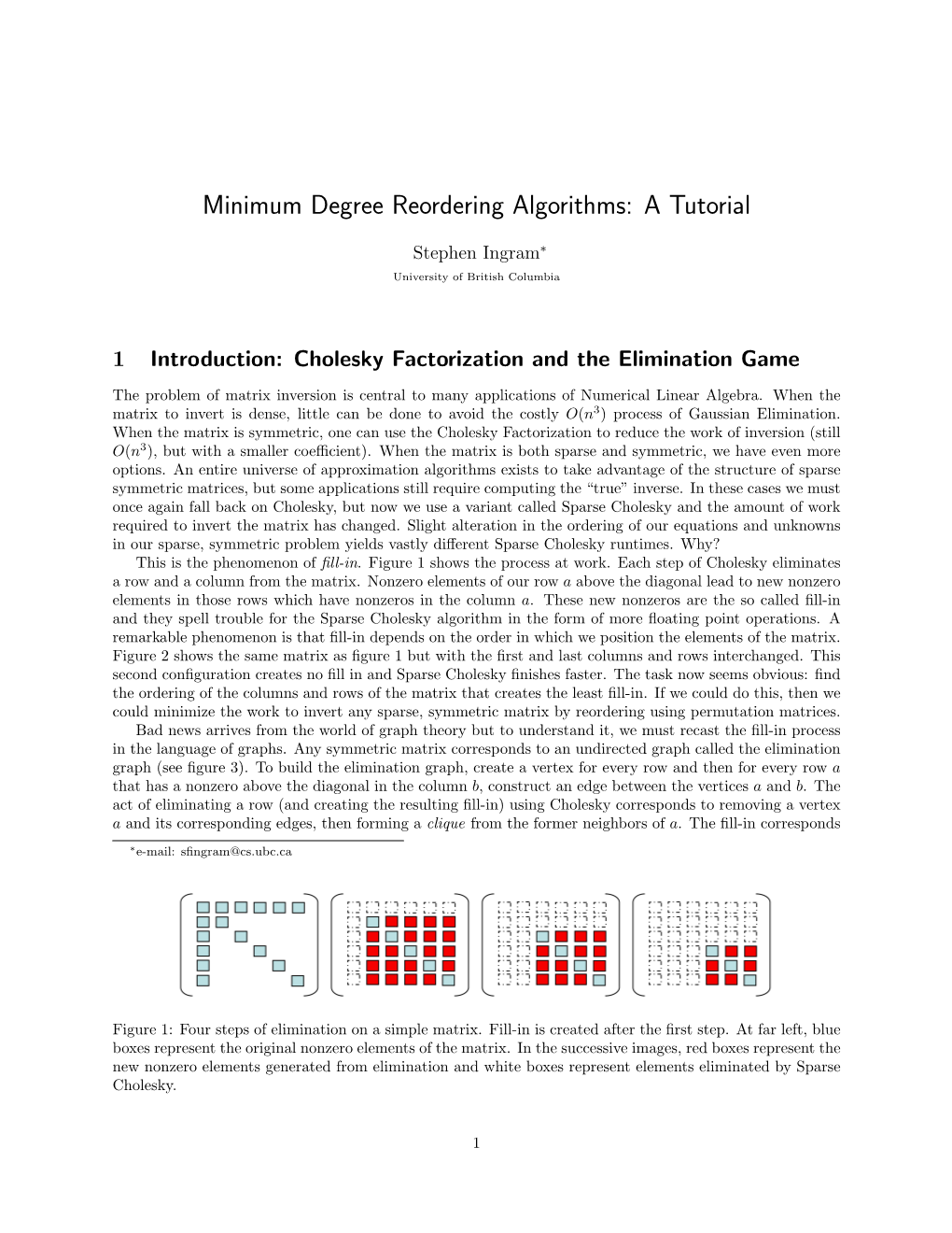 Minimum Degree Reordering Algorithms: a Tutorial