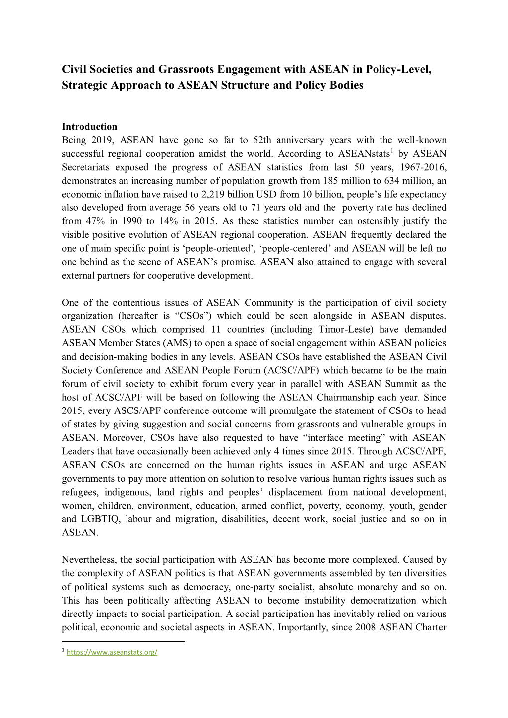 Civil Societies and Grassroots Engagement with ASEAN in Policy-Level, Strategic Approach to ASEAN Structure and Policy Bodies