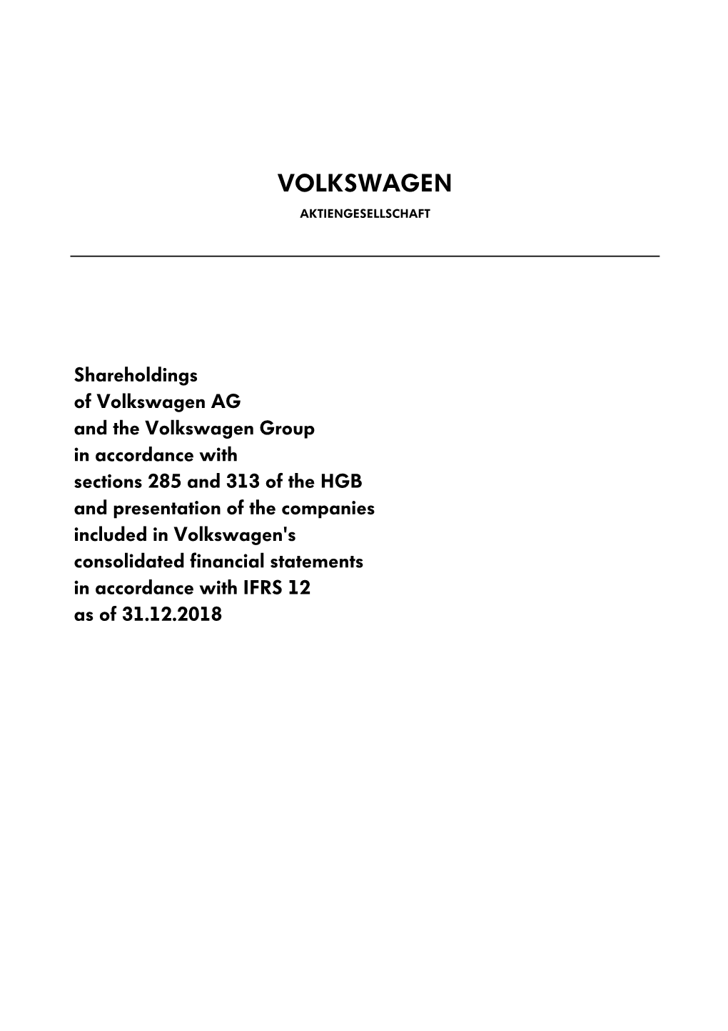 Shareholdings Volkswagen AG 31.12.2018 En.Pdf