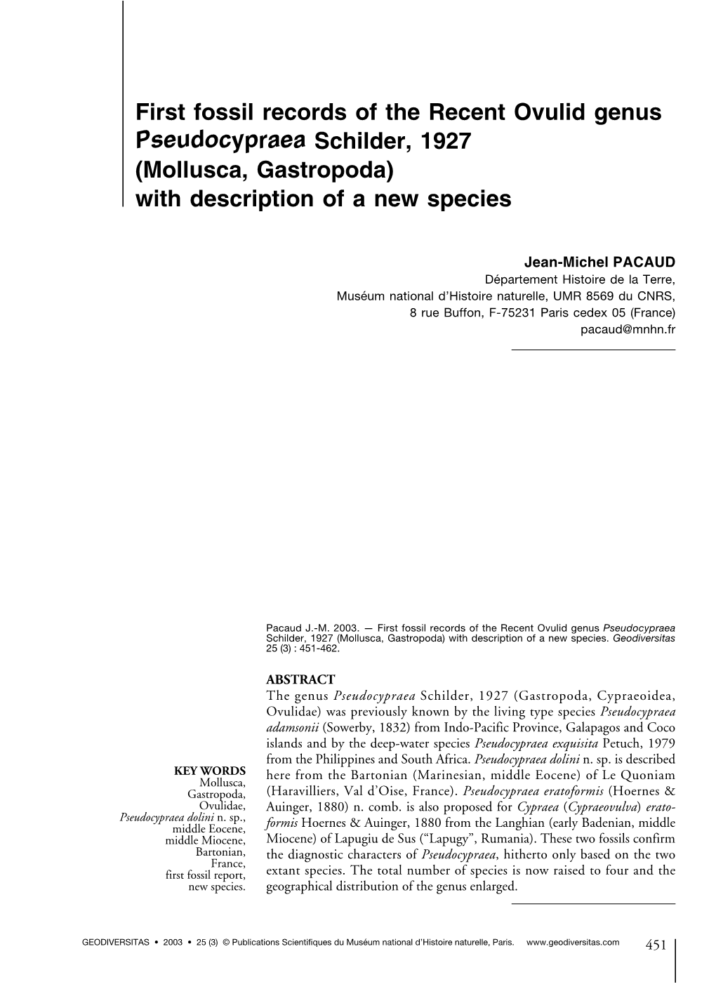 Mollusca, Gastropoda) with Description of a New Species