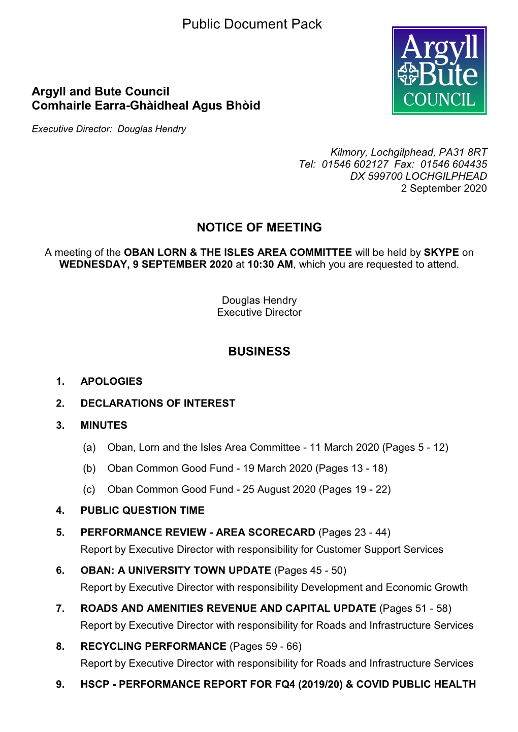 (Public Pack)Agenda Document for Oban