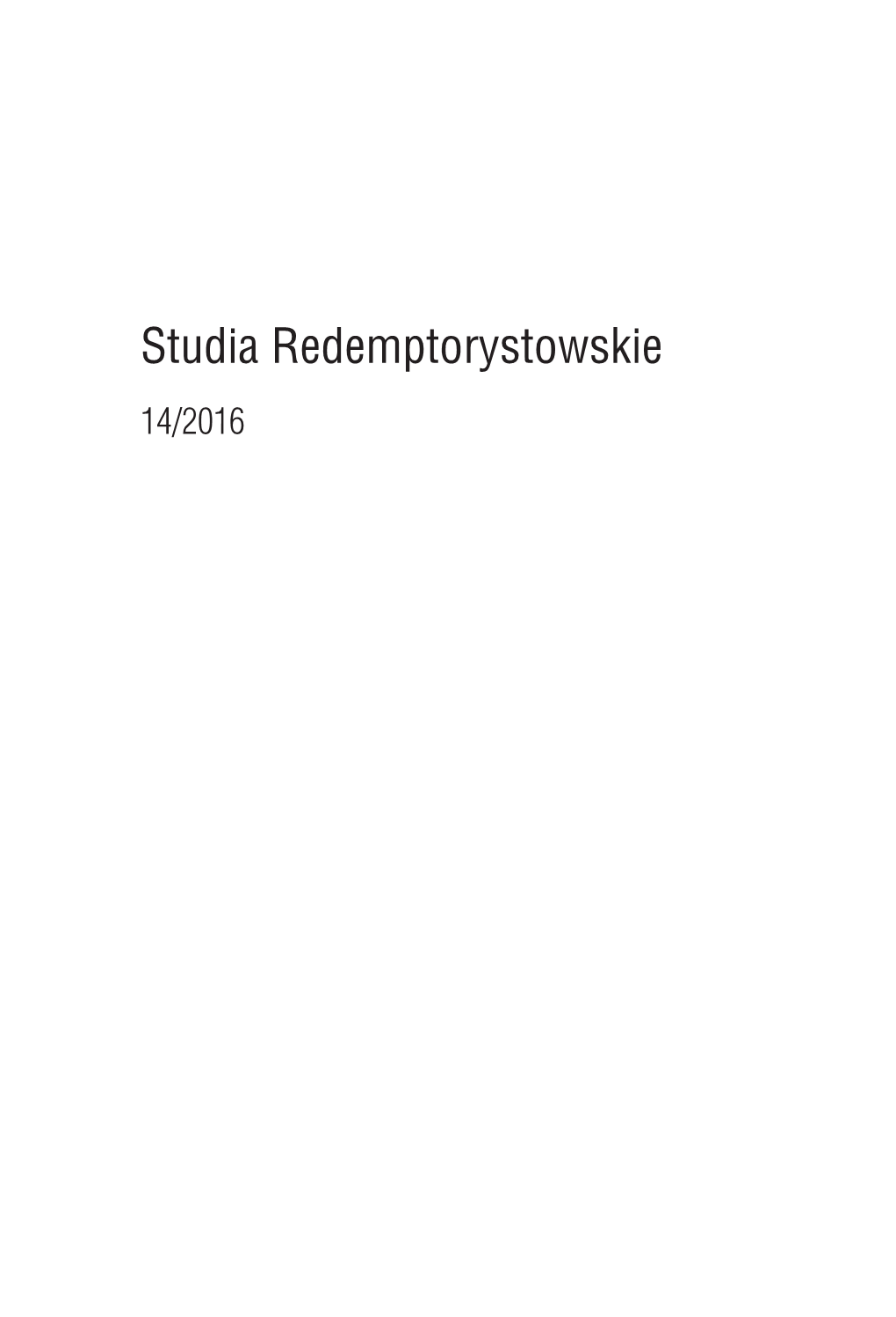 Studia Redemptorystowskie 14/2016