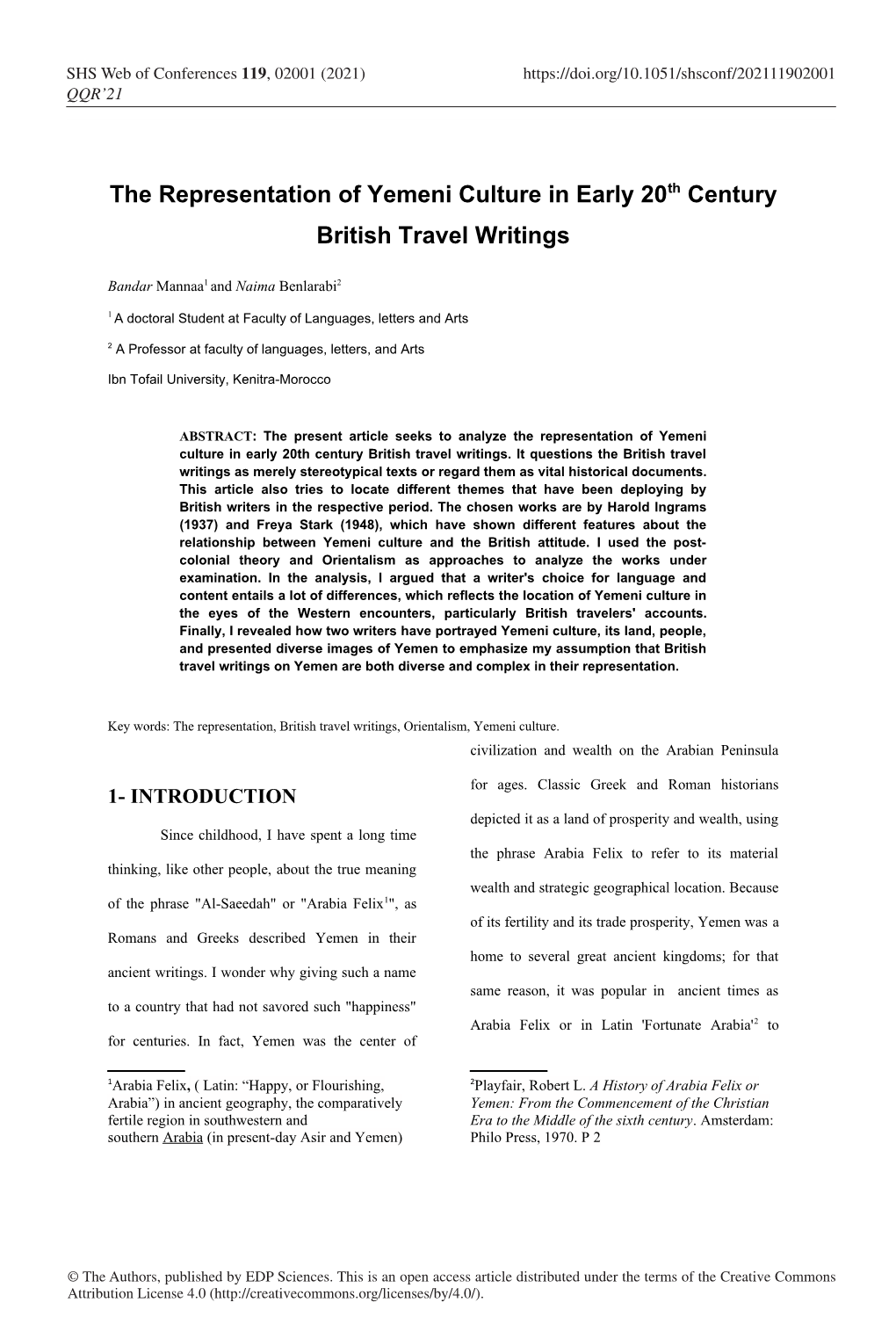 The Representation of Yemeni Culture in Early 20Th Century British Travel Writings