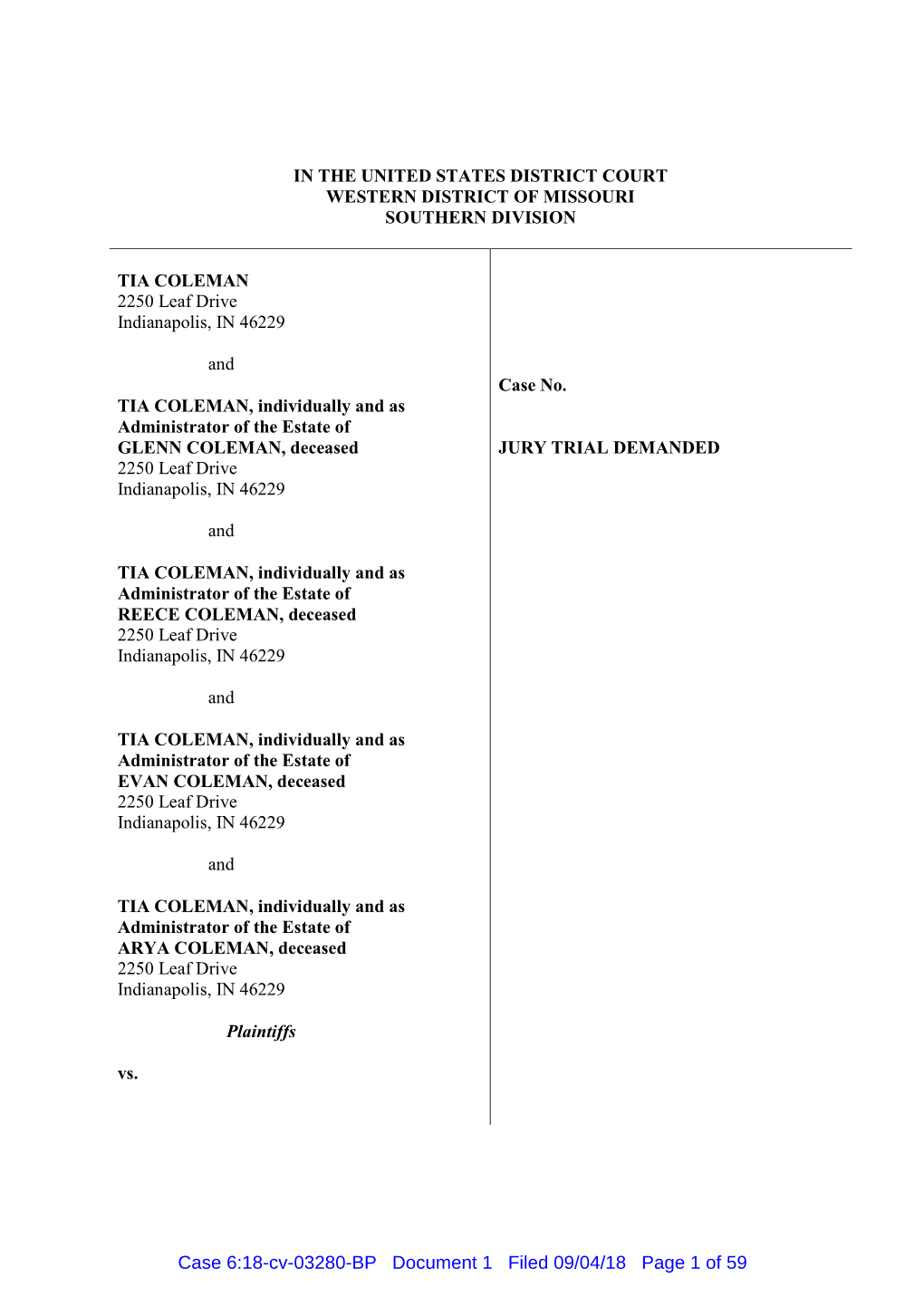 Case 6:18-Cv-03280-BP Document 1 Filed 09/04/18 Page 1 of 59 RIPLEY ENTERTAINMENT, INC., D/B/A RIDE the DUCKS 7576 Kingspointe PKWY – Suite 188 Orlando, FL 32819