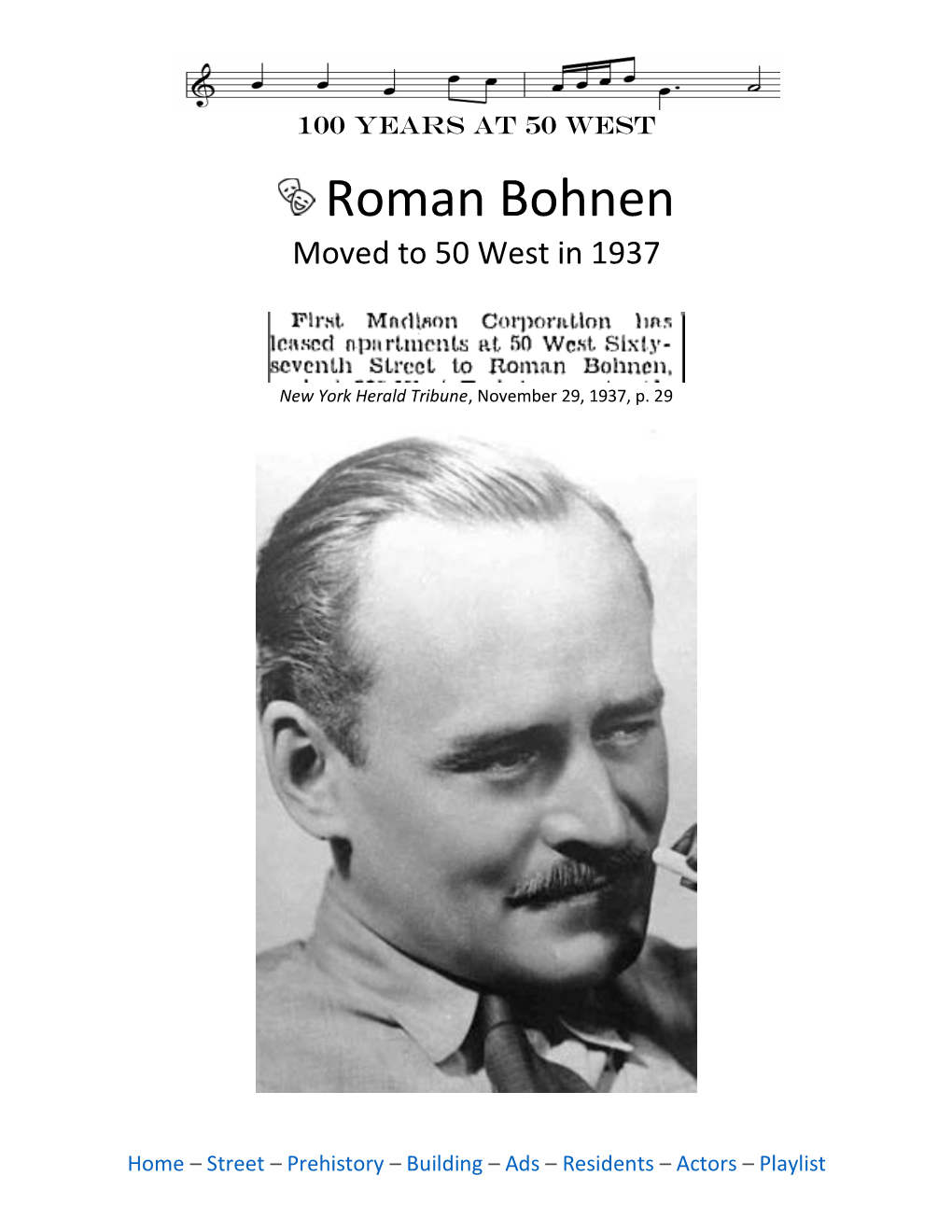 Roman Bohnen Moved to 50 West in 1937