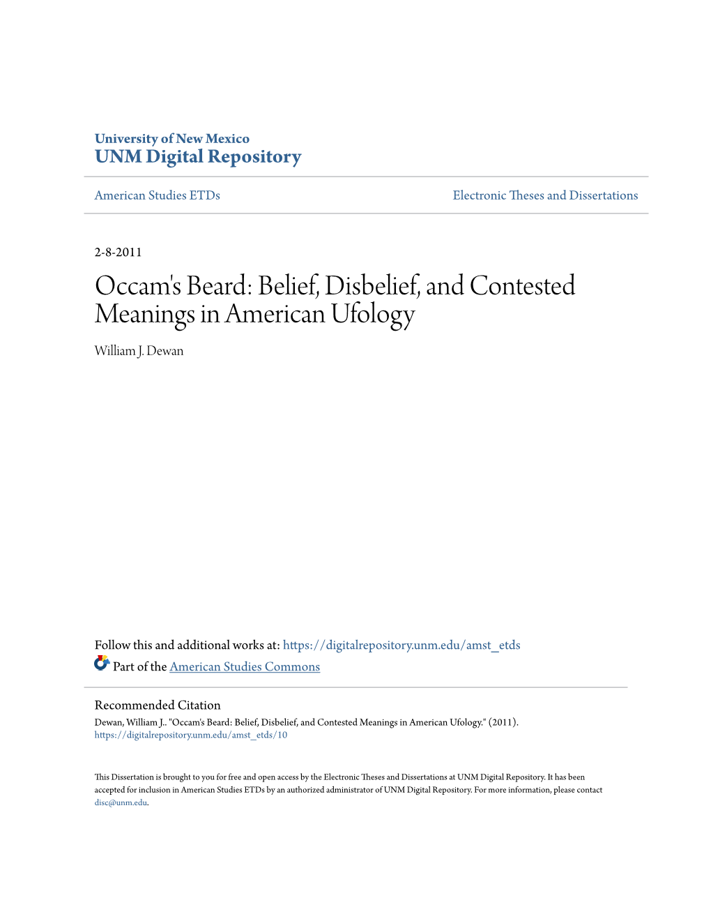 Belief, Disbelief, and Contested Meanings in American Ufology William J