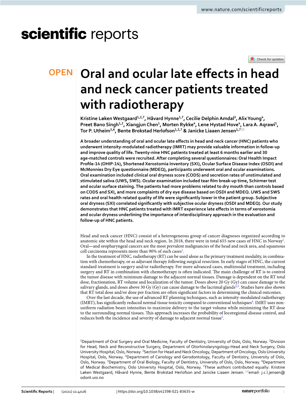 Oral and Ocular Late Effects in Head and Neck Cancer Patients Treated