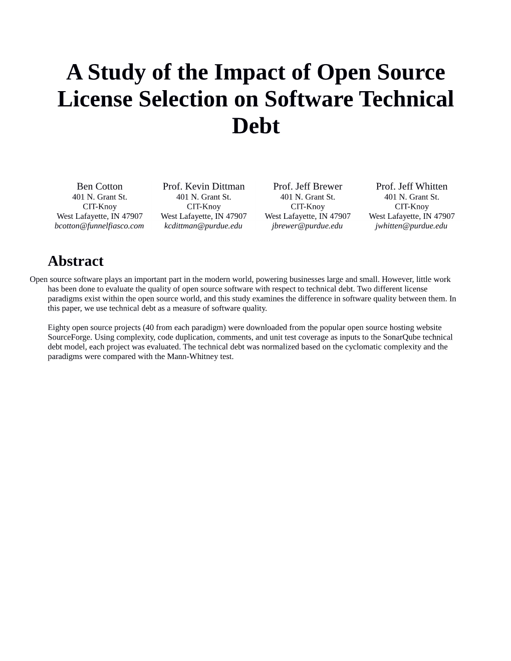 A Study of the Impact of Open Source License Selection on Software Technical Debt