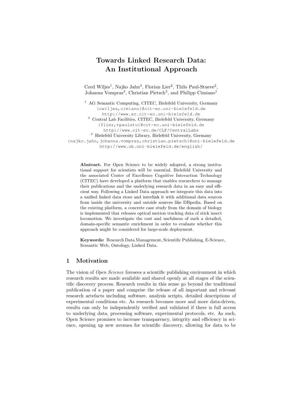 Towards Linked Research Data: an Institutional Approach
