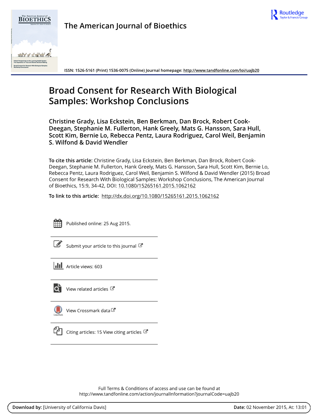 Broad Consent for Research with Biological Samples: Workshop Conclusions