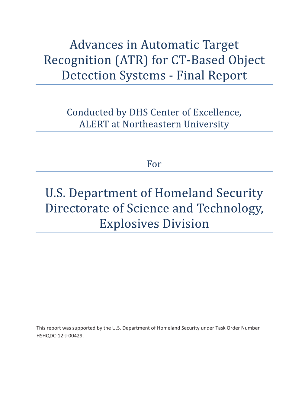 (ATR) for Ctǧbased Object Detection Systems Ǧ Final Report