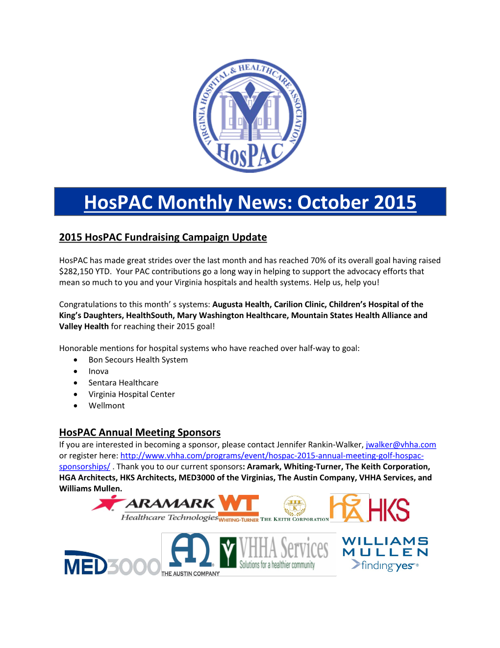 Hospac Monthly News: October 2015