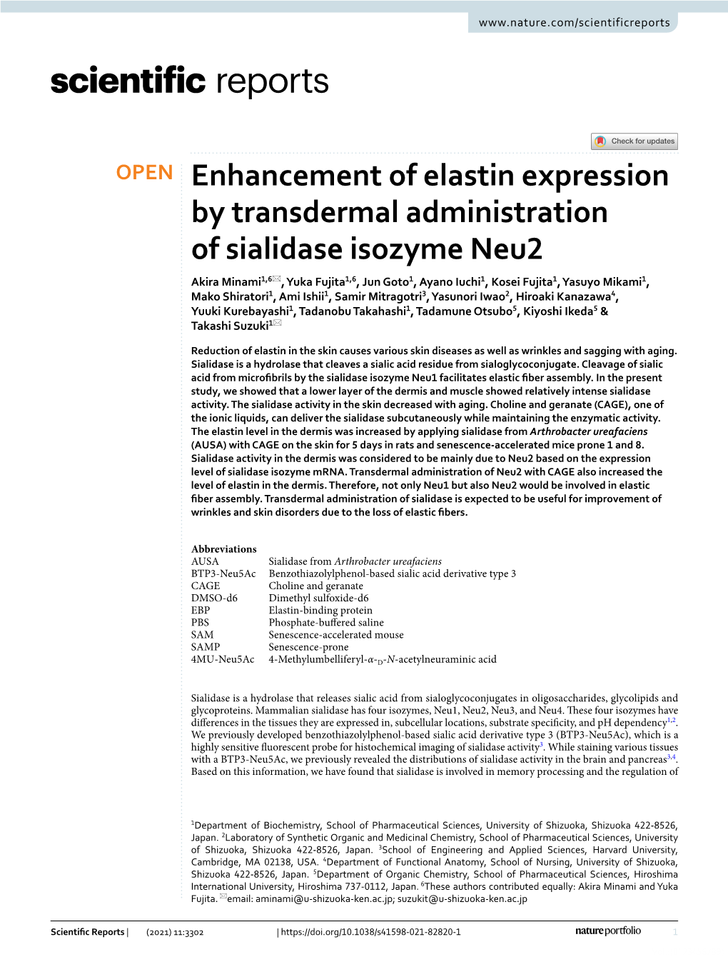 Enhancement of Elastin Expression by Transdermal Administration of Sialidase Isozyme Neu2