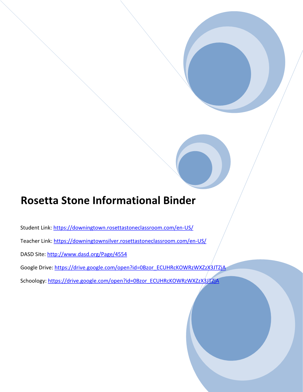 Rosetta Stone Informational Binder