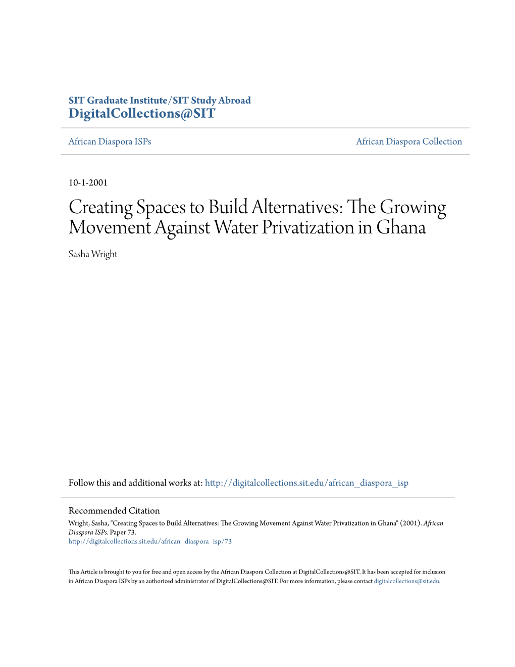 The Growing Movement Against Water Privatization in Ghana Sasha Wright