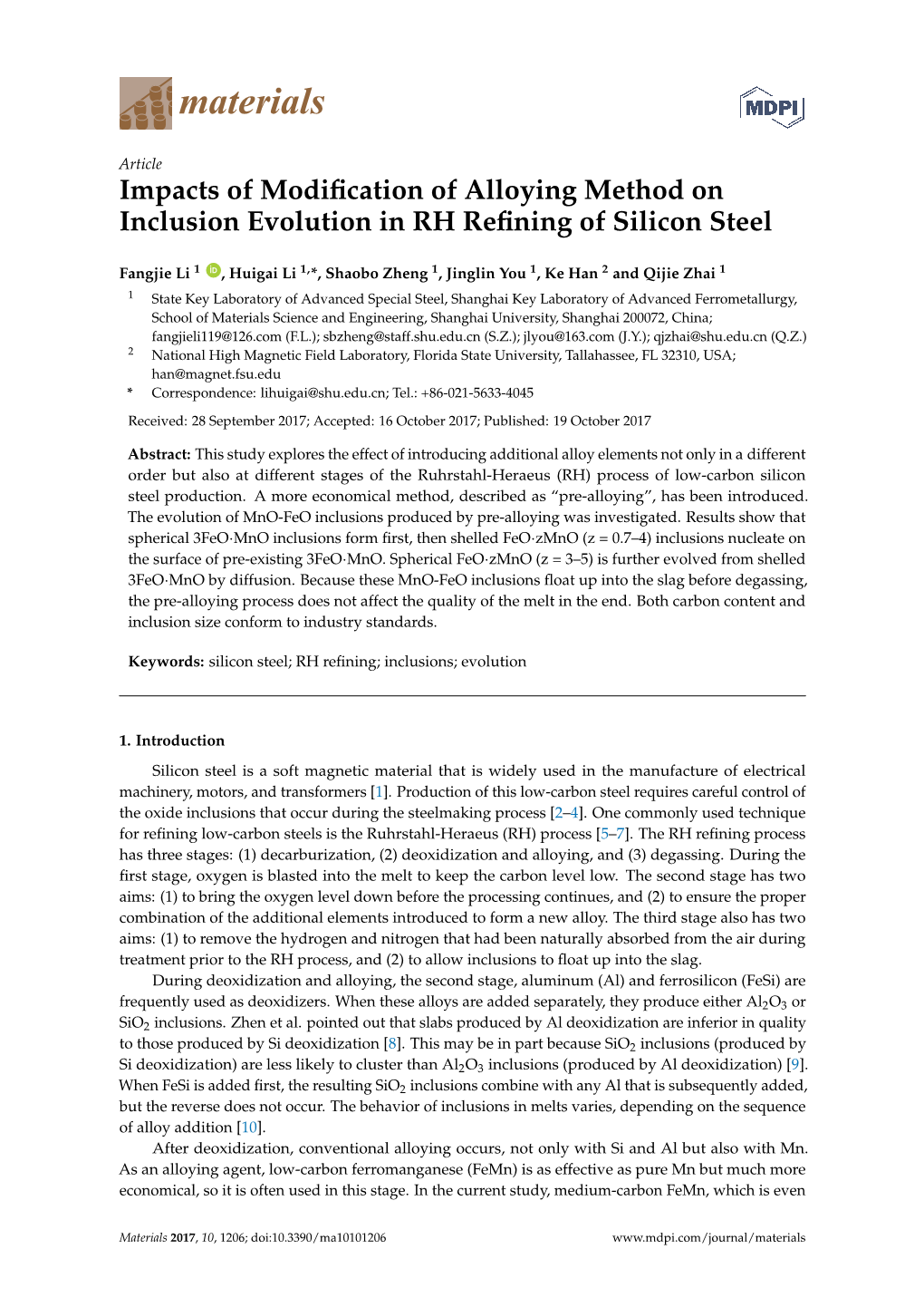 Impacts of Modification of Alloying Method on Inclusion Evolution In