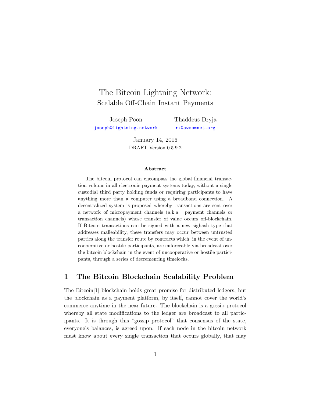 “The Bitcoin Lightning Network”: Paper (PDF)