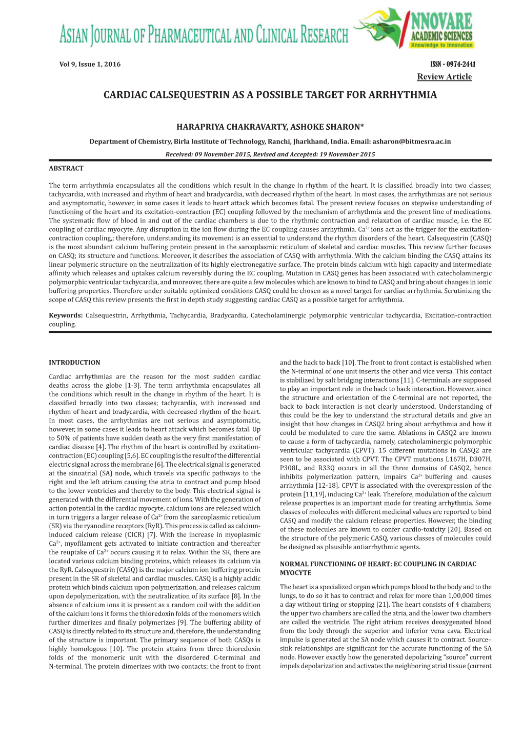 Cardiac Calsequestrin As a Possible Target for Arrhythmia