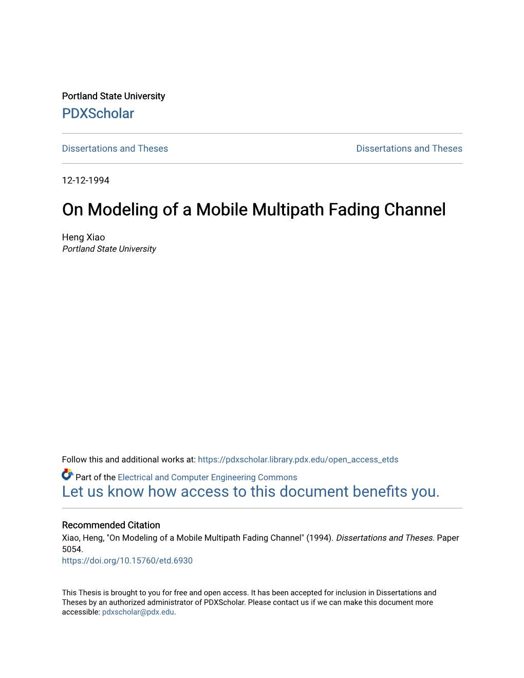 On Modeling of a Mobile Multipath Fading Channel