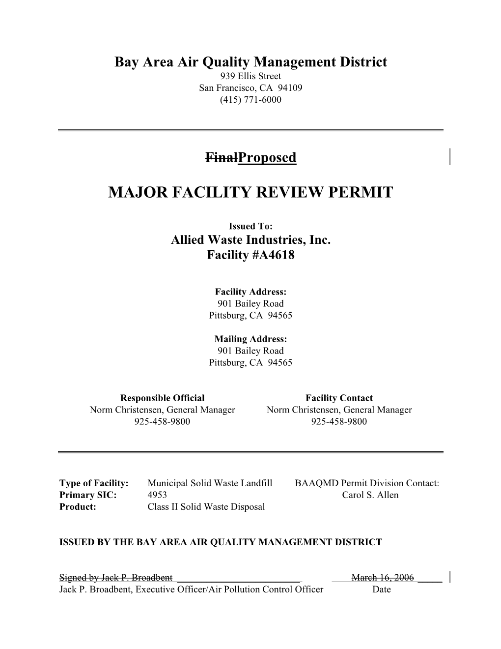 Major Facility Review Permit