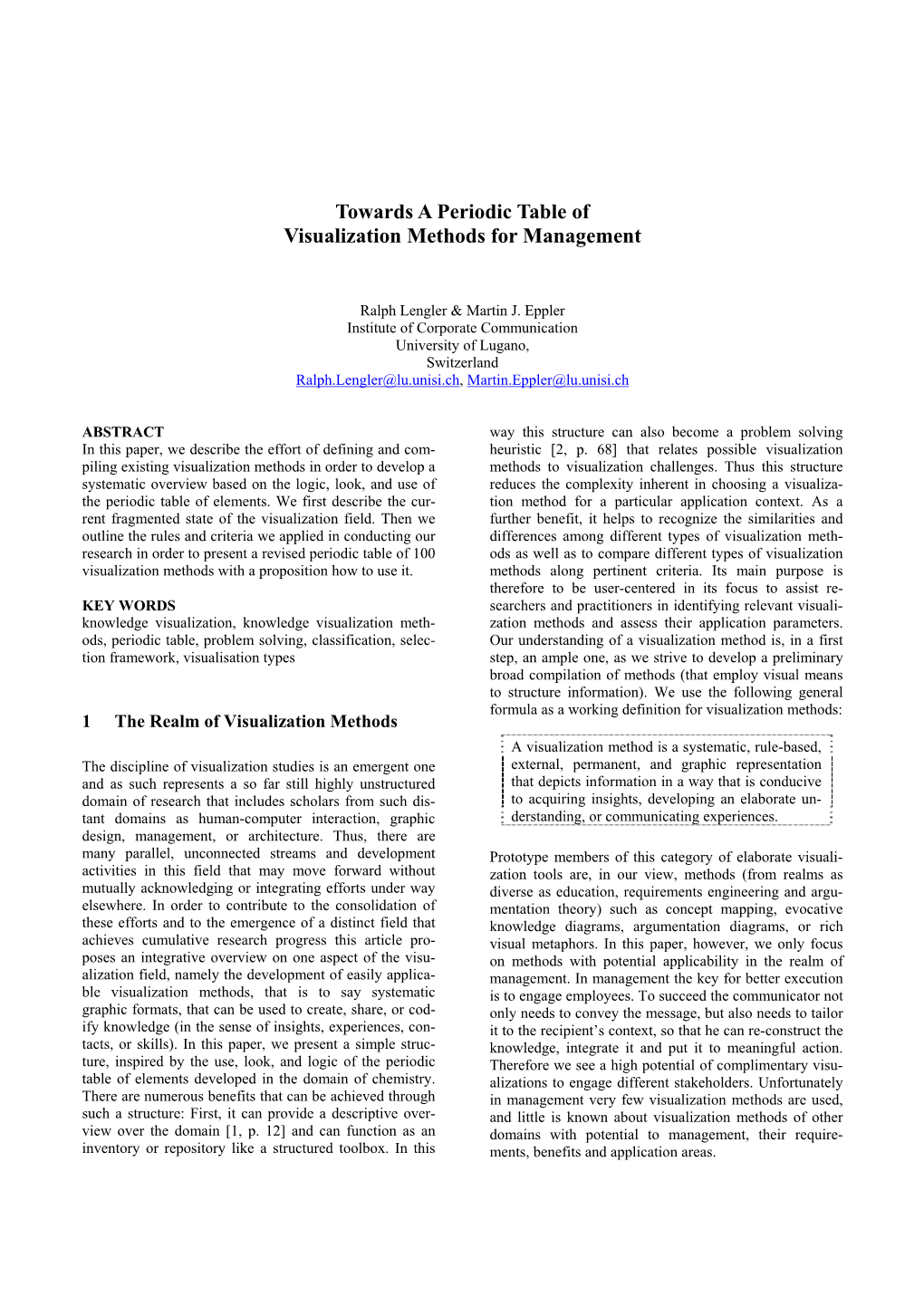 Towards a Periodic Table of Visualization Methods for Management