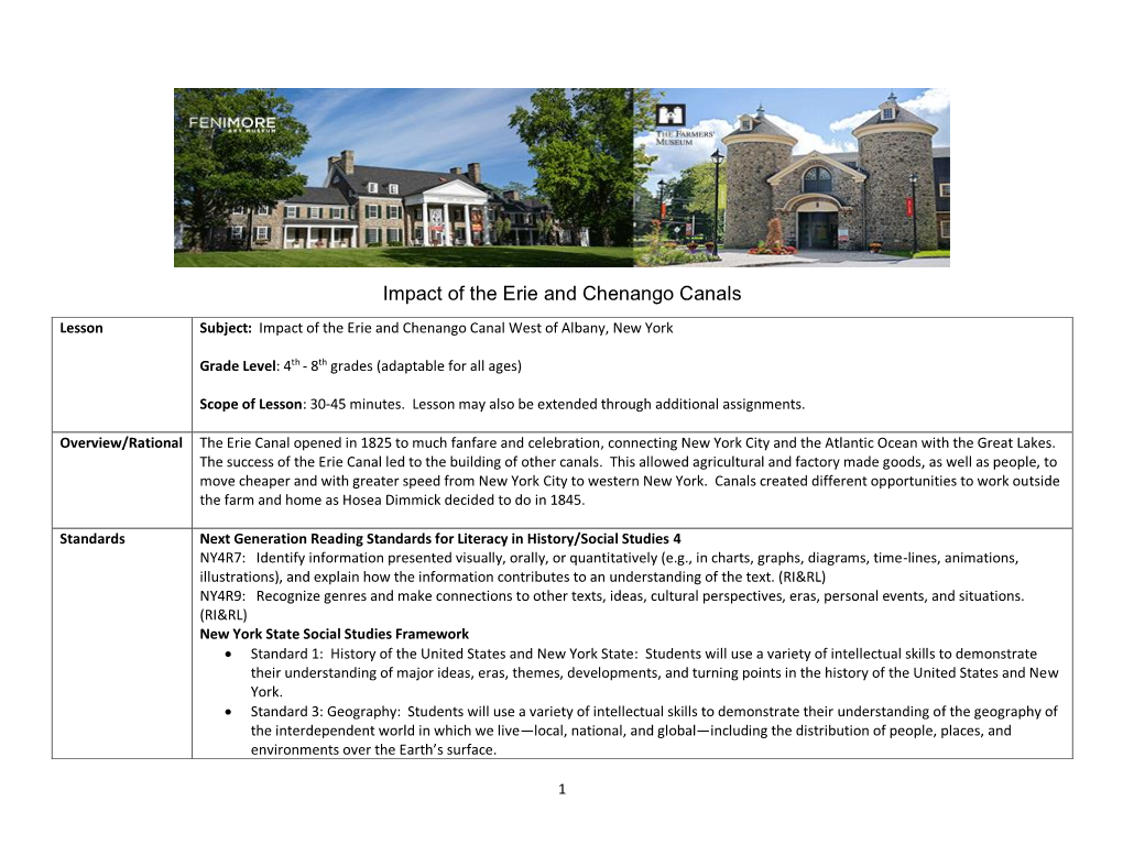 Impact of the Erie and Chenango Canals Lesson Plan