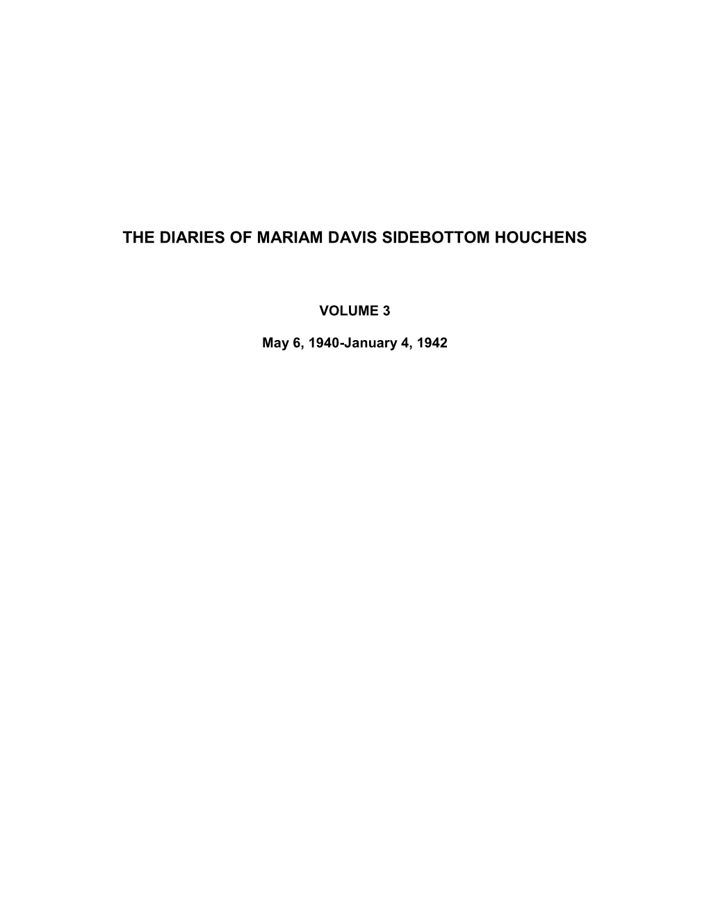 The Diaries of Mariam Davis Sidebottom Houchens