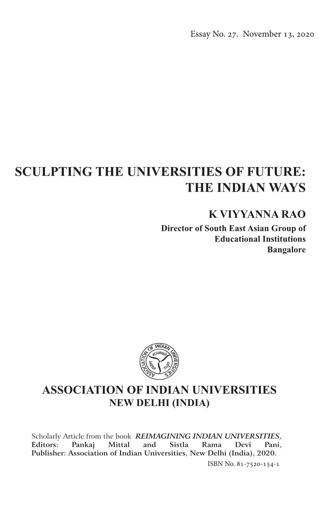 28. Sculpting the Universities of Future the Indian Ways by K