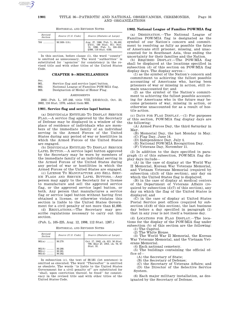 Page 34 TITLE 36—PATRIOTIC and NATIONAL OBSERVANCES