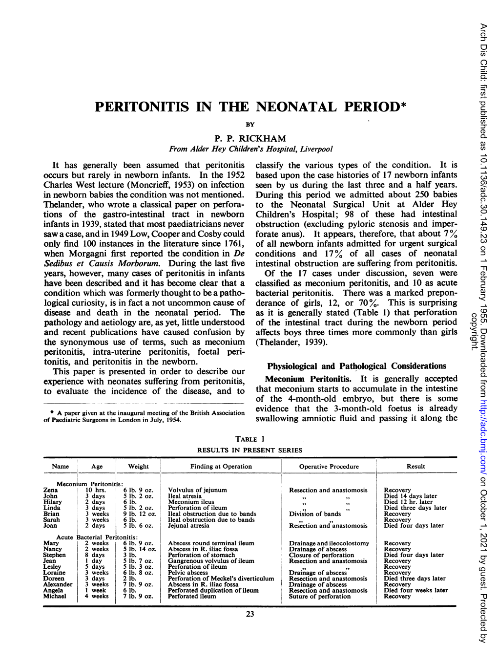 Peritonitis in the Neonatalperiod*