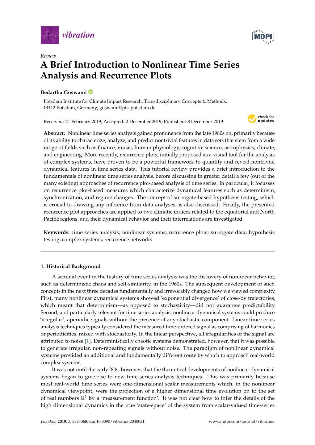 A Brief Introduction to Nonlinear Time Series Analysis and Recurrence Plots