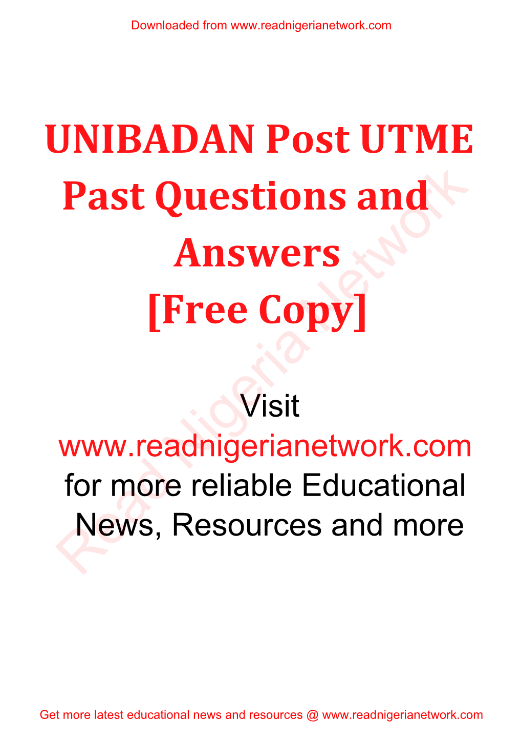 Answers Past Questions and UNIBADAN