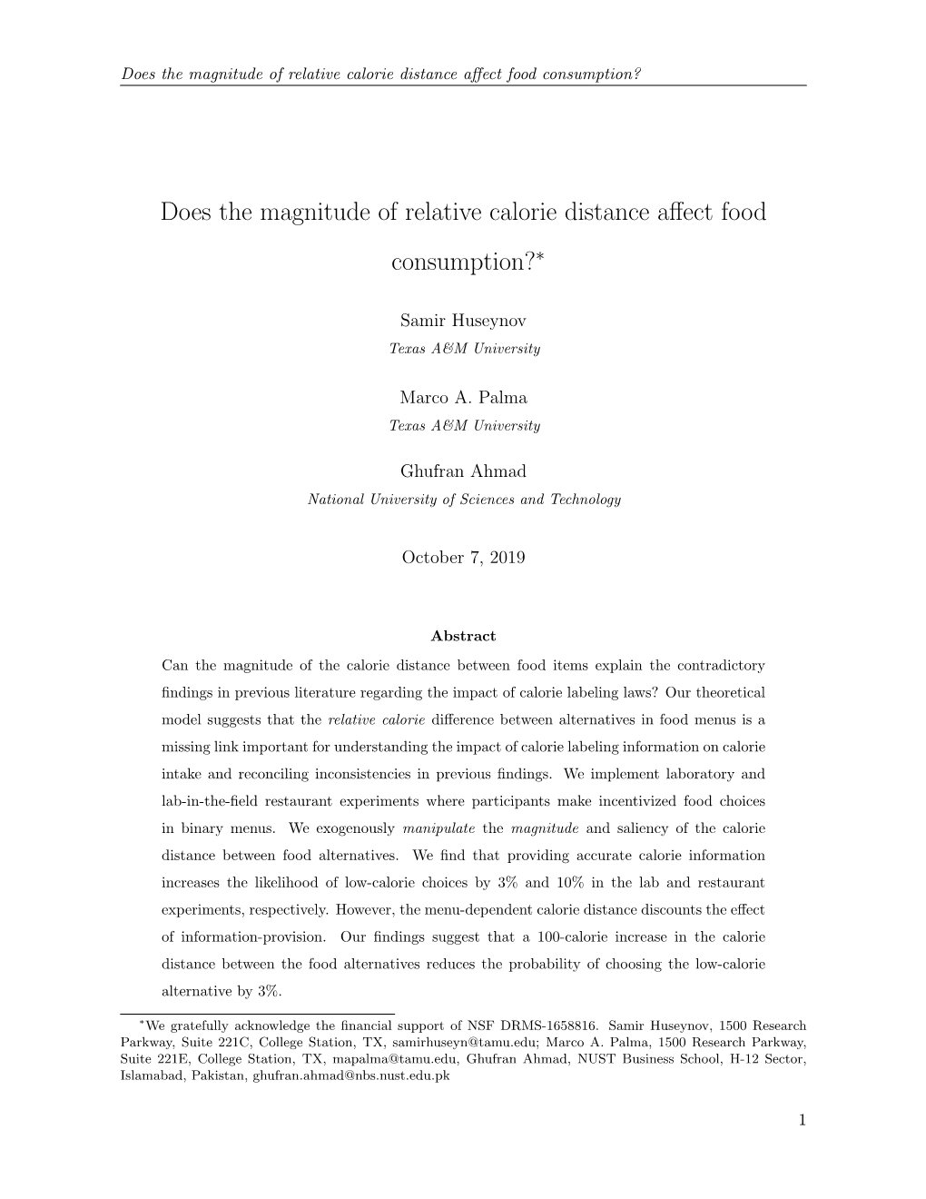 Does the Magnitude of Relative Calorie Distance Affect Food Consumption?