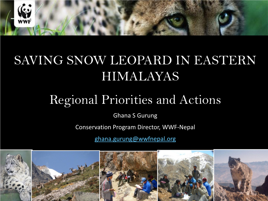 SAVING SNOW LEOPARD in EASTERN HIMALAYAS Regional Priorities and Actions Ghana S Gurung Conservation Program Director, WWF-Nepal Ghana.Gurung@Wwfnepal.Org