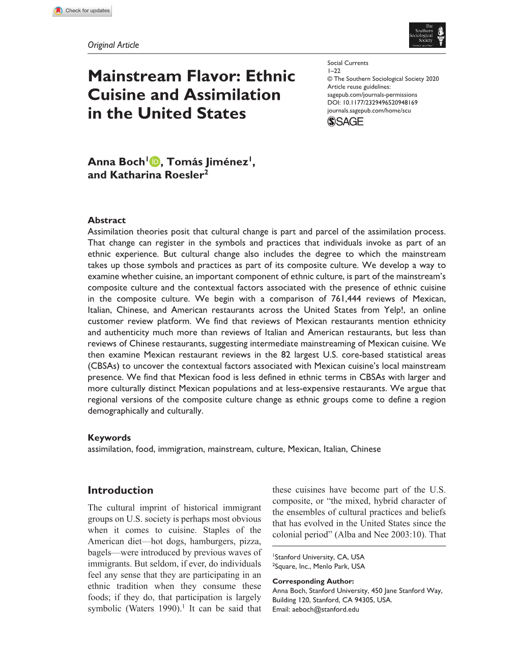 Mainstream Flavor: Ethnic Cuisine and Assimilation in the United States