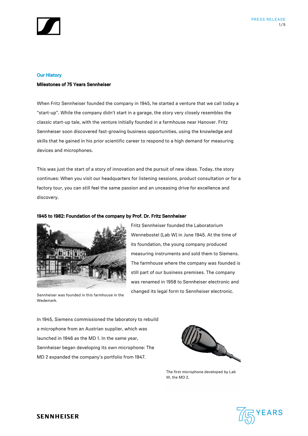 Our History Milestones of 75 Years Sennheiser When Fritz Sennheiser