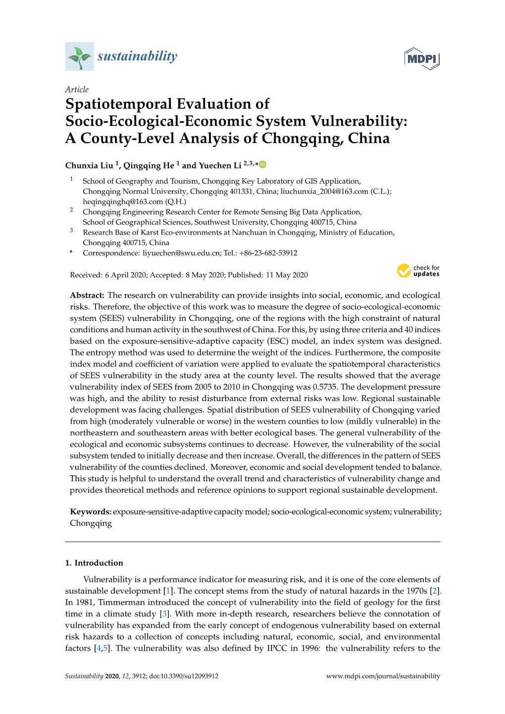 A County-Level Analysis of Chongqing, China