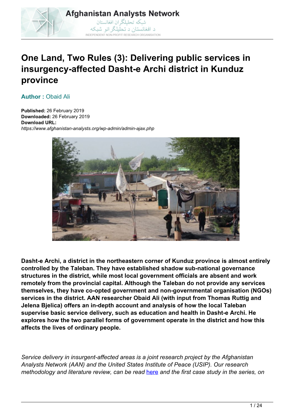 One Land, Two Rules (3): Delivering Public Services in Insurgency-Affected Dasht-E Archi District in Kunduz Province