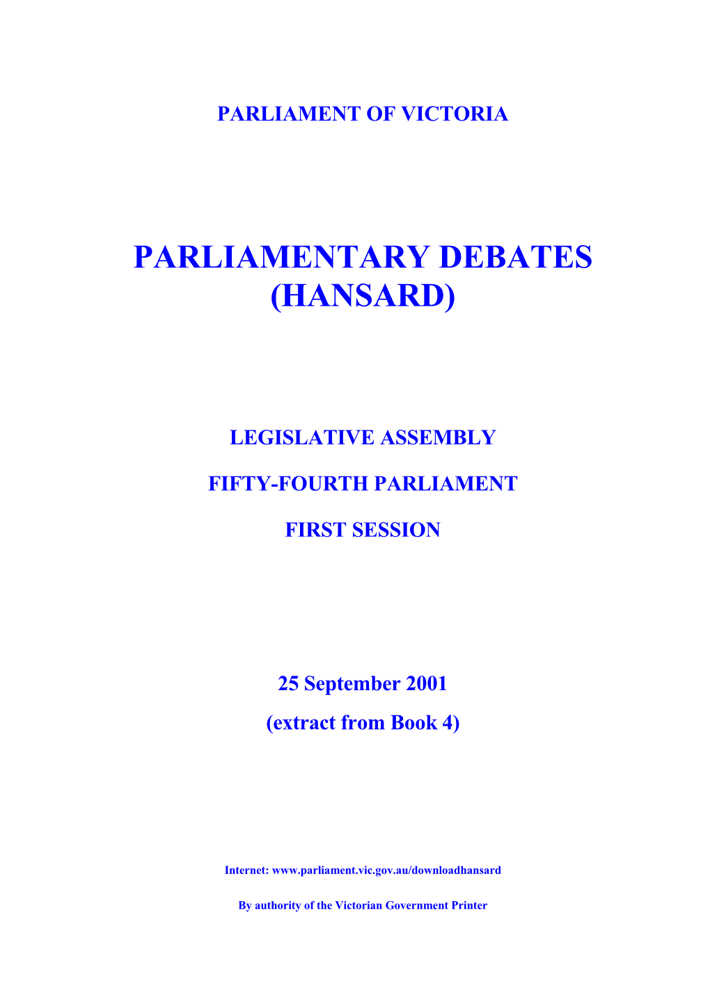 Assembly Parlynet Extract 25 September 2001 from Book 4