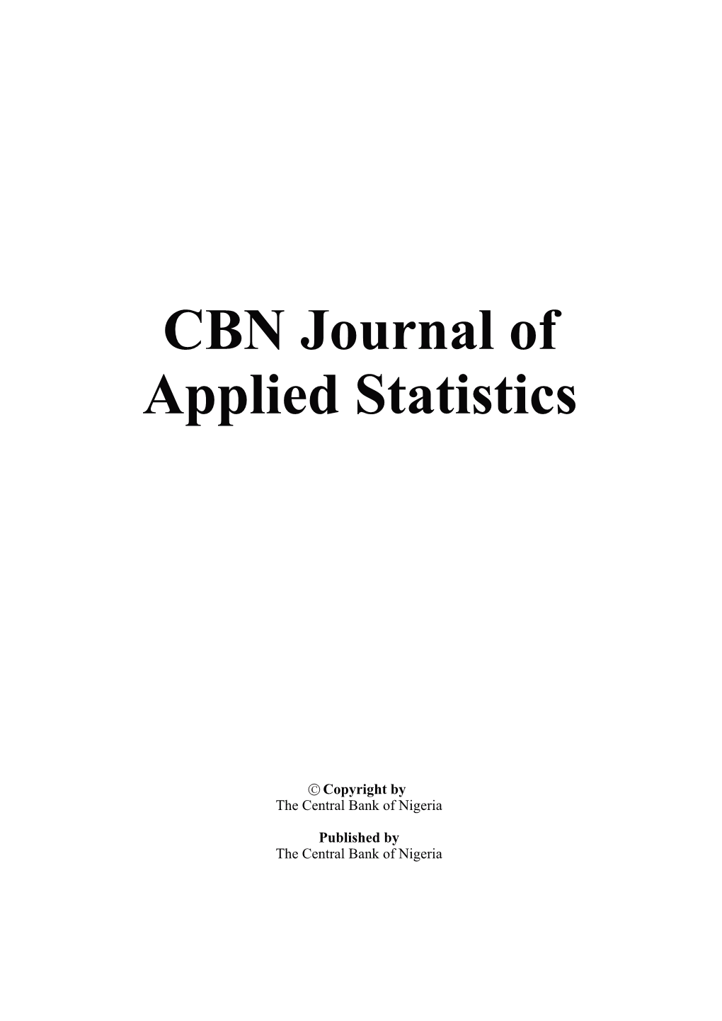 CBN Journal of Applied Statistics