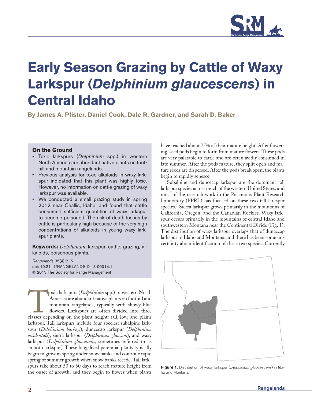 Early Season Grazing by Cattle of Waxy Larkspur (Delphinium Glaucescens) in Central Idaho by James A