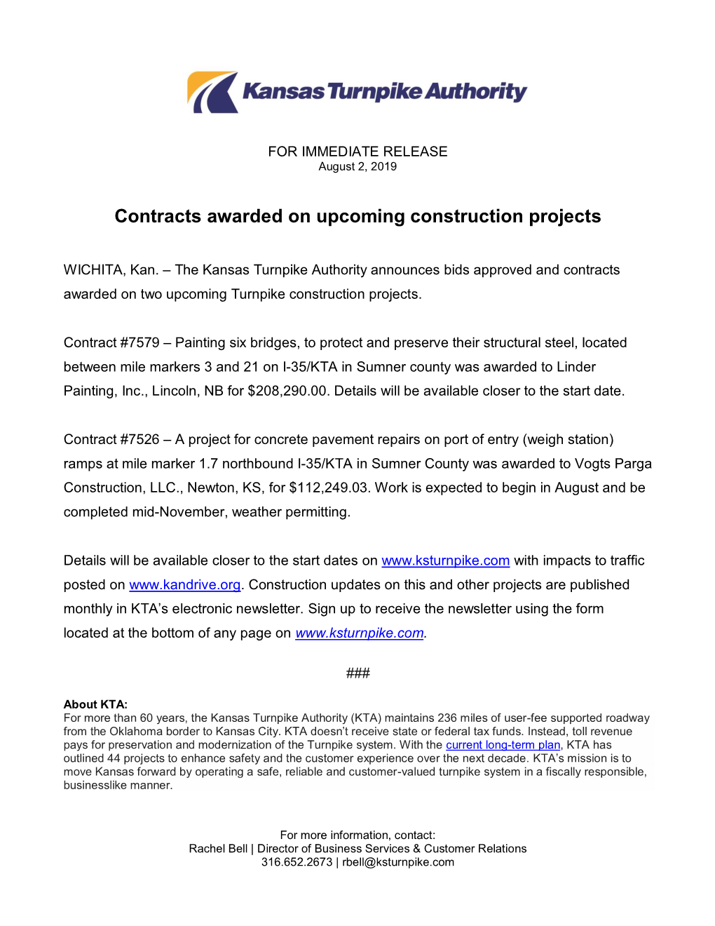 Contracts Awarded on Upcoming Construction Projects