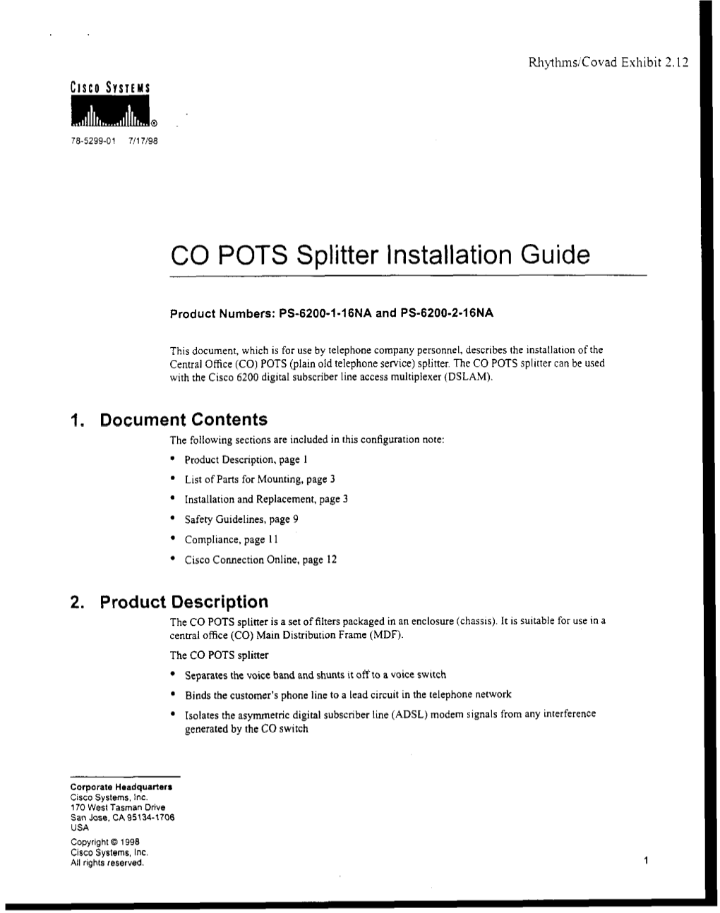 CO POTS Splitter Installation Guide