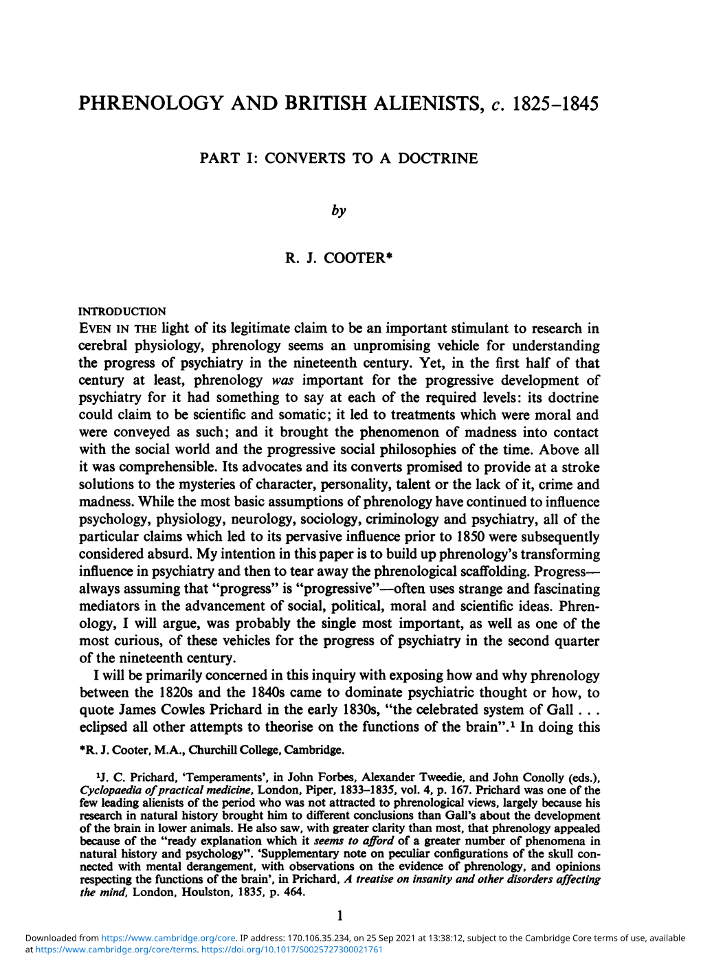 PHRENOLOGY and BRITISH ALIENISTS, C. 1825-1845