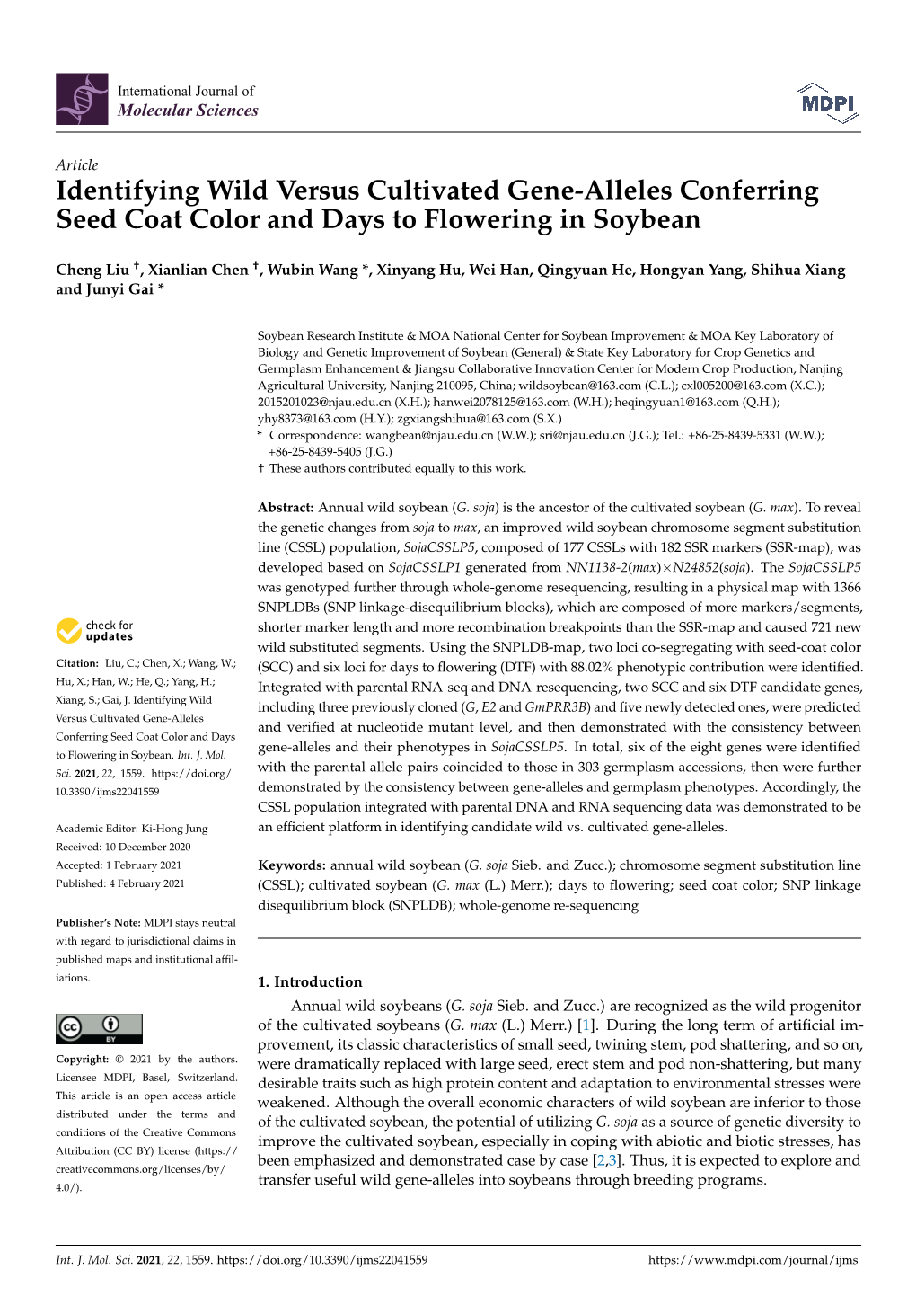 Identifying Wild Versus Cultivated Gene-Alleles Conferring Seed Coat Color and Days to Flowering in Soybean