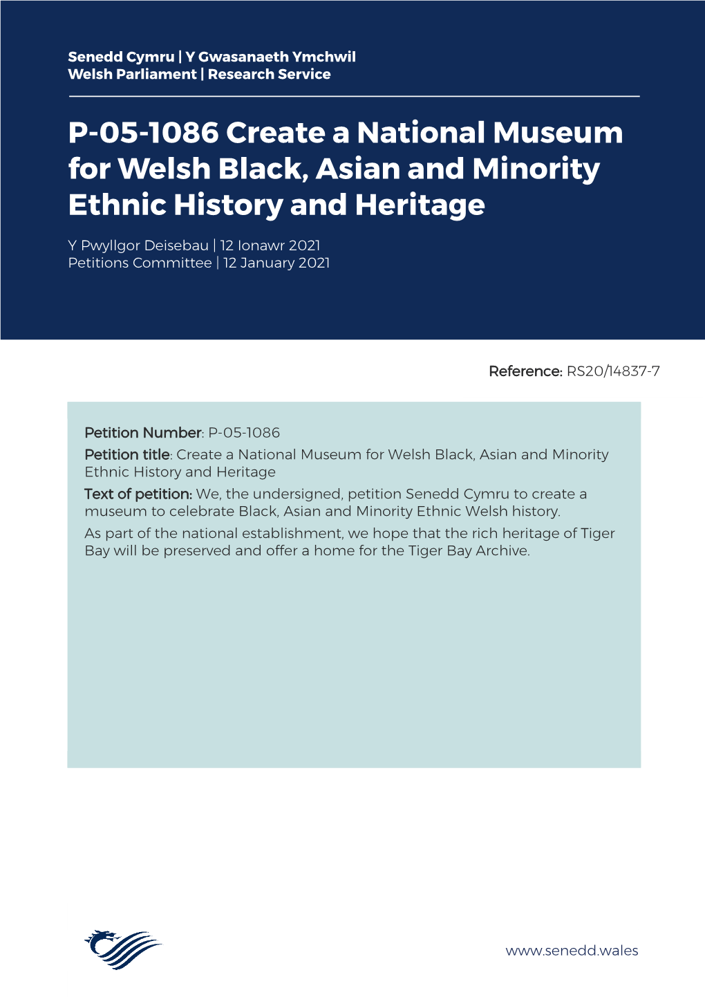 P-05-1086 Create a National Museum for Welsh Black, Asian and Minority Ethnic History and Heritage